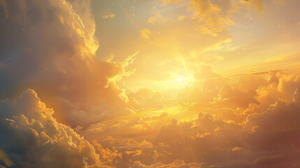 Wall Mural - The sky is filled with clouds and the sun is shining brightly