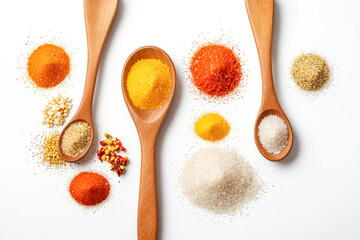 Wall Mural - Various grains and spices on white background