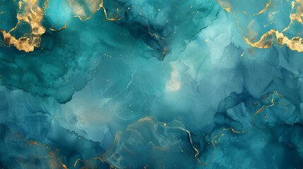 Teal and gold abstract painting.