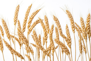 Golden Wheat Spikes Closeup on White Background