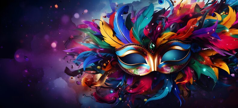 Bright multicolored carnival mask festival and entertainment concept space for text