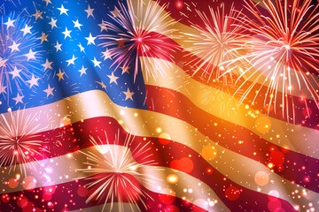 Wall Mural - Independence Day celebration with USA flag and fireworks