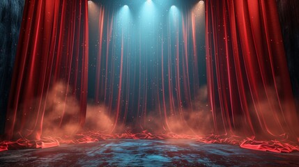 Wall Mural - Magic theater stage red curtains show 