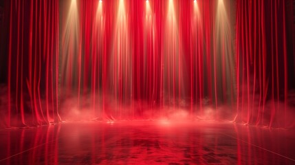 Wall Mural - Magic theater stage red curtains show 