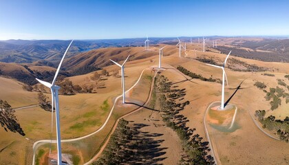 Aerial panorama of Balalie North brown Hill wind farm in South Australia.