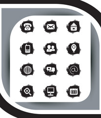 Poster - Contact related icon set, Essential Flat Stroke Circular Web Icon Set Phone Contact Location Button, Web icon, contact us icon, address, location, email, phone, Contact information symbols collection.