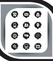 Poster - Contact related icon set, Essential Flat Stroke Circular Web Icon Set Phone Contact Location Button, Web icon, contact us icon, address, location, email, phone, Contact information symbols collection.