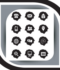Poster - Contact related icon set, Essential Flat Stroke Circular Web Icon Set Phone Contact Location Button, Web icon, contact us icon, address, location, email, phone, Contact information symbols collection.