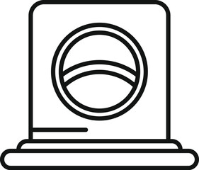 Poster - line art illustration of a laptop featuring a simple circular abstract logo on the screen