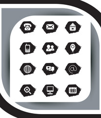 Poster - Contact related icon set, Essential Flat Stroke Circular Web Icon Set Phone Contact Location Button, Web icon, contact us icon, address, location, email, phone, Contact information symbols collection.
