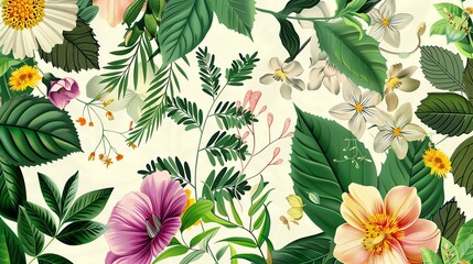 Poster - A beautiful floral pattern with a variety of flowers and leaves. The colors are vibrant and lifelike, and the details are amazing.