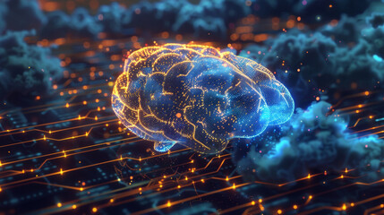Poster - Digital brain concept: glowing representation of artificial intelligence on network background
