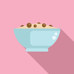 Sticker - Minimalist vector design of a cereal bowl with milk and flakes on a pastel pink backdrop