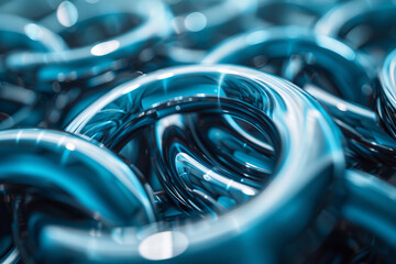 Aufkleber - A series of interlocking metallic rings forming a complex structure. Concept of connectivity and unity. Generative Ai.