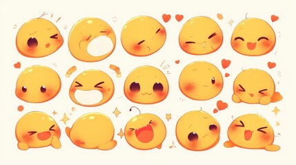 Poster - A hand drawn illustration featuring a cute emoticon with an adorable kawaii expression set against a white background