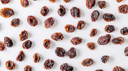 Canvas Print - Dried raisins seen from above on a white background