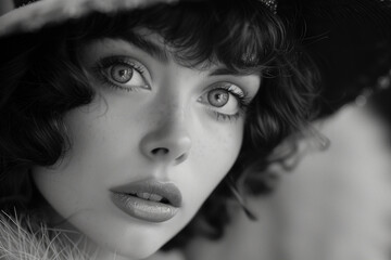 Wall Mural - vintage portrait of woman with curly hair