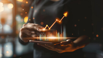 Poster - Expert examines interactive holographic growth charts using a digital tablet