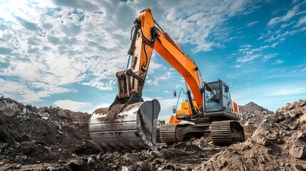 heavy excavator machine digging at construction site industrial progress