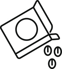 Poster - Simple black and white line drawing of a coffee cup with coffee beans, ideal for icons or logos