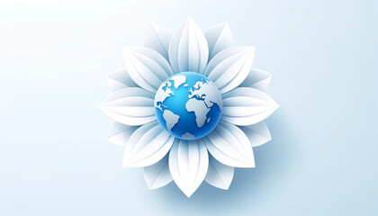 Blue Earth with White Petals Symbolizing Global Unity