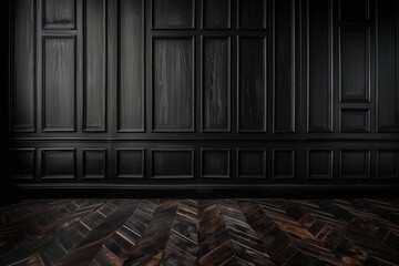 Wall Mural - Painted Grey classic wall background with copy space, mock up room, brown parquet floor