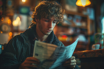 Aufkleber - a person reviewing their bank statement with a furrowed brow, analyzing their spending habits and fi