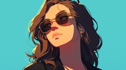 Wall Mural - Cartoon of a stylish young woman sporting sunglasses