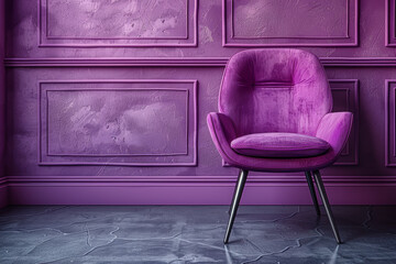 Poster - monochrome chair against a backdrop of pastel lavender walls, creating a striking visual contrast. c