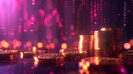 Aufkleber - Golden coins with digital data backdrop, symbolizing cryptocurrency