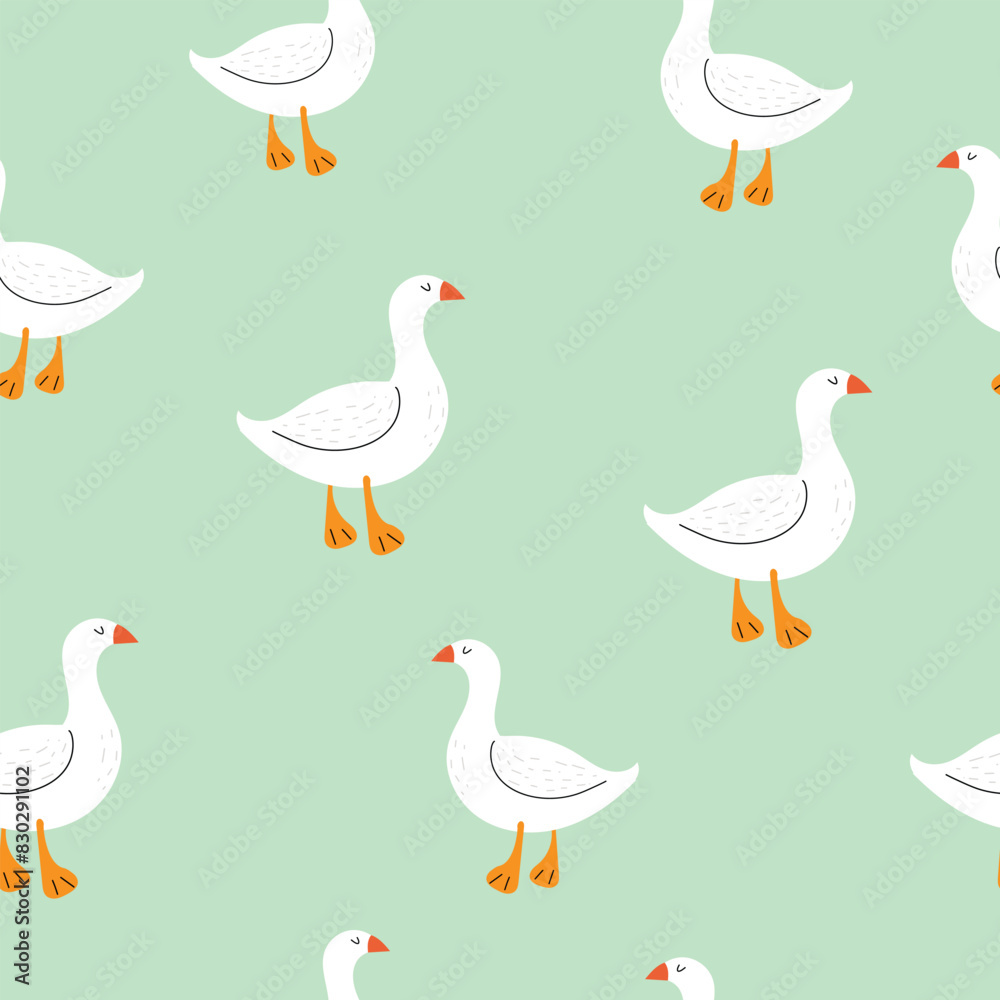 Seamless pattern with a goose. Cute children's pattern with white geese ...