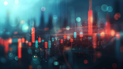 Aufkleber - City silhouette, digital financial charts, and network lines in a futuristic setting