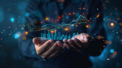 Aufkleber - Person interacting with a holographic display of financial graphs and data
