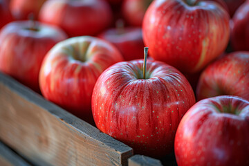 Wall Mural - A mound of crisp apples piled high at a farmer's market, their variegated skins a testament to the diversity of nature's bounty. Concept of apple orchard abundance. Generative Ai.