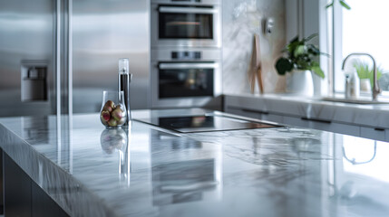 A modern kitchen with a stainless steel stove and sink