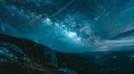 Canvas Print - A beautiful night sky with a bright star and a trail of light