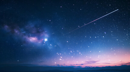 Canvas Print - A beautiful night sky with a bright star and a trail of light