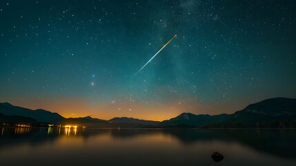 Wall Mural - A beautiful night sky with a bright star and a shooting star