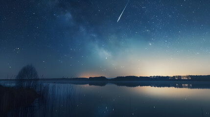 Wall Mural - A beautiful night sky with a bright star and a shooting star