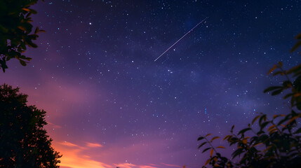 Wall Mural - A beautiful night sky with a bright star and a shooting star