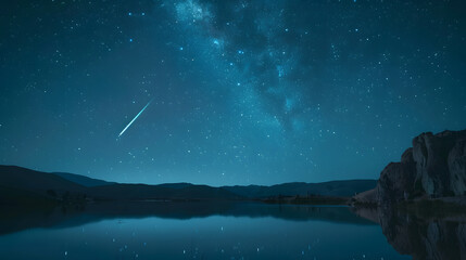 Wall Mural - A beautiful night sky with a bright star and a shooting star