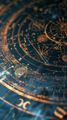 close up of a clock with a gold design, astrology concept