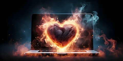 Illustration of a Heart-shaped Computer Emitting Smoke. Concept Computer, Heart, Smoke, Illustration