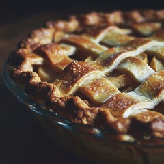 Wall Mural - A apple pie close up, food design, dynamic, dramatic compositions, with copy space.