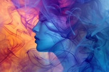 Poster - Female face with swirling smoke background. Ethereal essence of person on abstract background. Spiritual consciousness silhouette