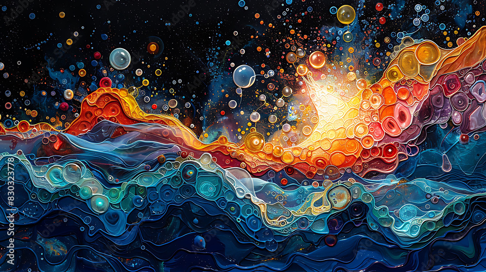 Abstract art representing molecular structure of water emphasizing its ...
