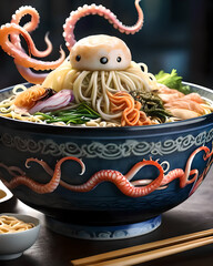 Wall Mural - Ramen noodles with octopus.