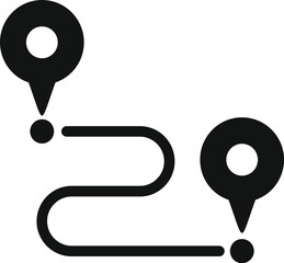 Poster - Simplistic black icon illustrating a route map with start and end pin markers