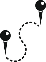 Poster - Black and white graphic of two pin markers connected by a dashed line, symbolizing route planning