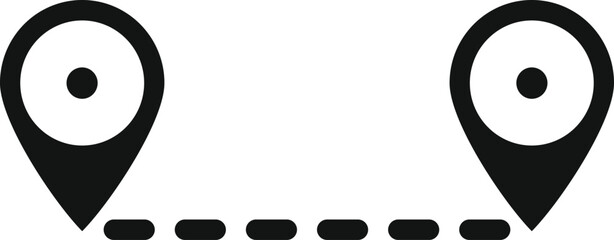 Poster - Simple black and white graphic showing route between two locations marked by pins